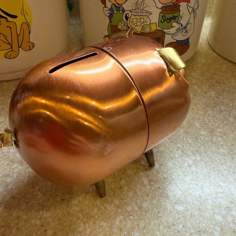 Vintage 1970’s Copper Piggy Bank with Gold Accents Copper Pig - Picture 6 of 13